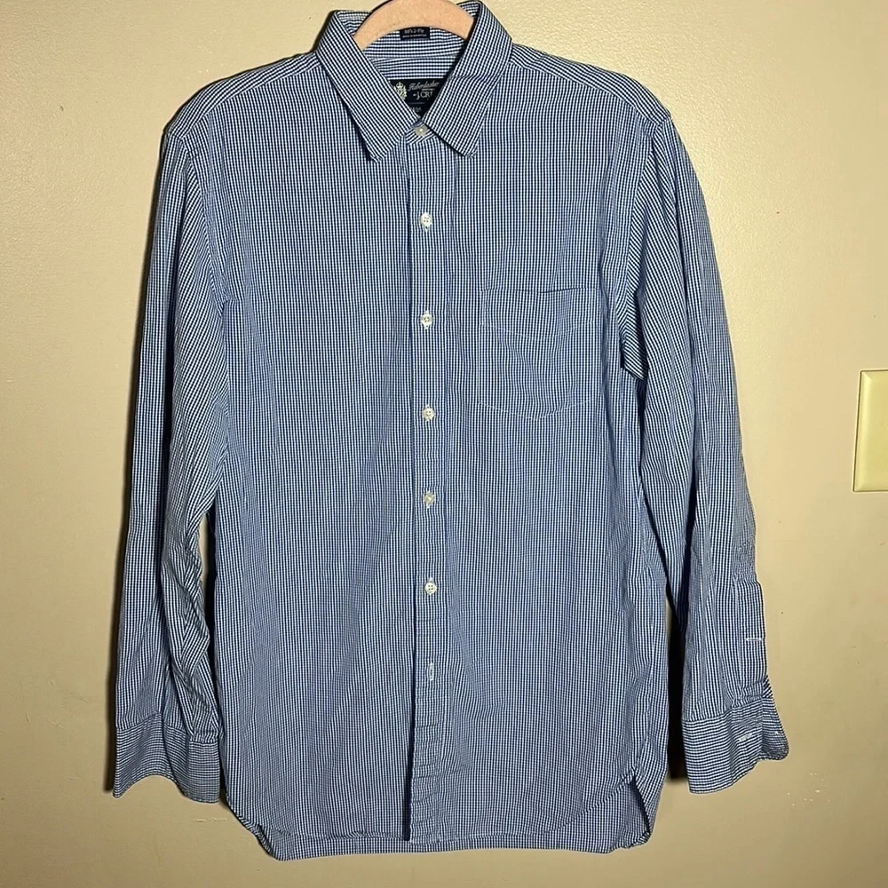 J Crew Haberdashery 80s 2 Ply Blue‎ White Button Down Shirt | 15-15 1/2